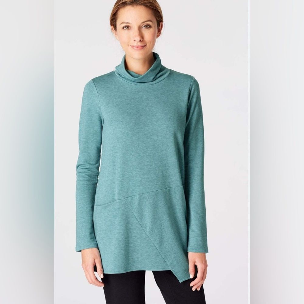 J.Jill purejill luxe tencil aqua sea green cowl neck pullover sweatshirt size 1X